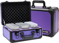 Angled front view of custom 3-row slab case with key lock — purple case with purple interior tray for PSA BGS CGC graded card storage by 5/14 Apparel