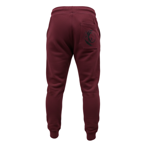 Back view of 5/14 Apparel Charizard burgundy sweatpants — Charizard graphic on back pocket, premium Pokemon joggers by 5/14 Apparel