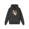 Front view of 5/14 Apparel Eevee mineral wash black hoodie — Eevee graphic on chest, premium vintage wash Pokemon hoodie

