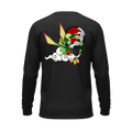 5/14 Apparel Flygon Rising Sun long sleeve — Flygon flying in front of a red rising sun with clouds, Japanese art style back print on black unisex long sleeve