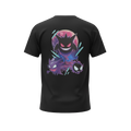 Back view of 5/14 Apparel Gengar Evolution black tee — Gastly, Haunter, and Gengar under blood moon full back graphic, premium Pokemon graphic tee