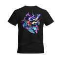 Black Gible and Garchomp graphic tee, back view, featuring colorful Gible and Garchomp artwork