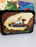 5/14 Apparel x Worthy & Uhzbtec — hand-painted Pikachu riding the Razor Crest with Grogu in the cockpit, desert canyon scene, black 3-row key lock slab case

