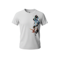 Front view of 5/14 Apparel Latios and Latias white tee — Latios and Latias in black hexagon geometric vertical graphic on chest, premium Pokemon graphic tee