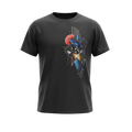 Black Lucario graphic tee, front view, featuring colorful Lucario aura artwork