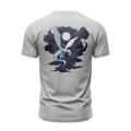 Back view of 5/14 Apparel Lugia gray tee — Lugia soaring through dark storm clouds with full moon, large back graphic, premium Pokemon graphic tee