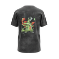 Back view of 5/14 Apparel Mega Tyranitar vintage black wash tee — Mega Tyranitar in green and red geometric shatter back graphic, premium Pokemon graphic tee