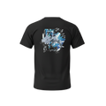 Back view of 5/14 Apparel Mega Steelix black tee — Mega Steelix in blue geometric hexagon frame back graphic, premium Pokemon graphic tee