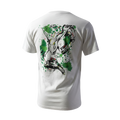Back view of 5/14 Apparel Rayquaza Splat white tee — sketch art Rayquaza with green color splatter full back graphic, premium Pokemon graphic tee