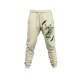 Front view of 5/14 Apparel Rayquaza sandshell sweatpants — Rayquaza graphic on left thigh, premium Pokemon joggers by 5/14 Apparel