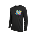 Front view of 5/14 Apparel Vaporeon limited edition black long sleeve — Vaporeon graphic with geometric accents on chest, premium Pokemon apparel