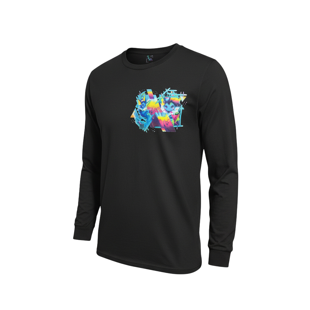 Front view of 5/14 Apparel Vaporeon limited edition black long sleeve — Vaporeon graphic with geometric accents on chest, premium Pokemon apparel