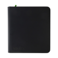 Front view of VaultX black zip binder — textured crosshatch exterior with embossed VaultX logo and zipper closure, available for custom hand-painting at 5/14 Apparel
