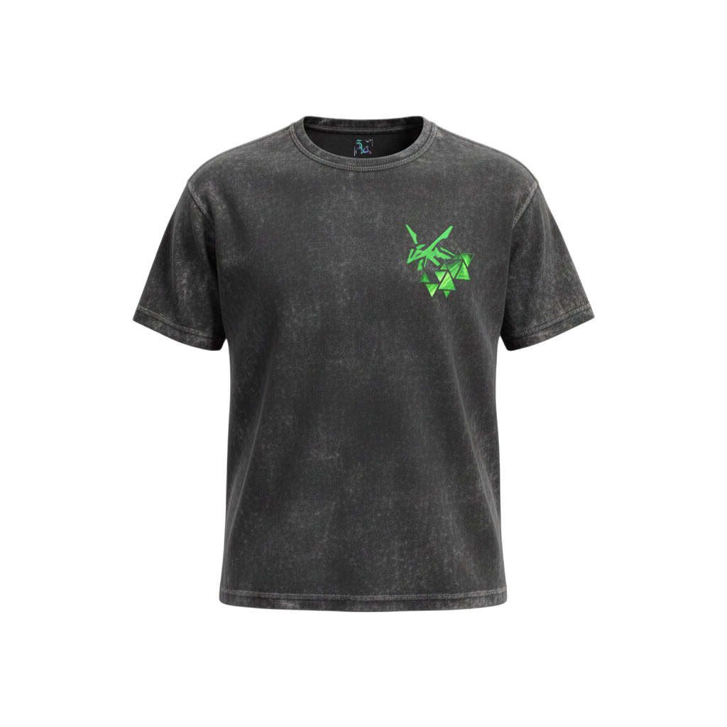 Front view of 5/14 Apparel Rayquaza vintage tee — Rayquaza small chest graphic with storm clouds, premium Pokemon graphic tee