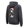 5/14 Apparel Shiny Rayquaza vintage black wash hoodie back print — black shiny Rayquaza dragon breaking through Japanese-style panel with red sun and clouds, mineral washed unisex hoodie